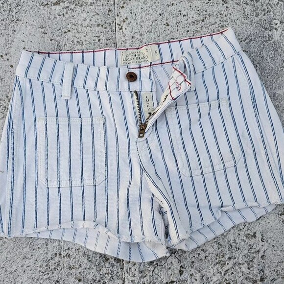 Lucky Brand Women Short Shorts Blue Striped Mini Shorts Size 0/25 - Picture 2 of 8